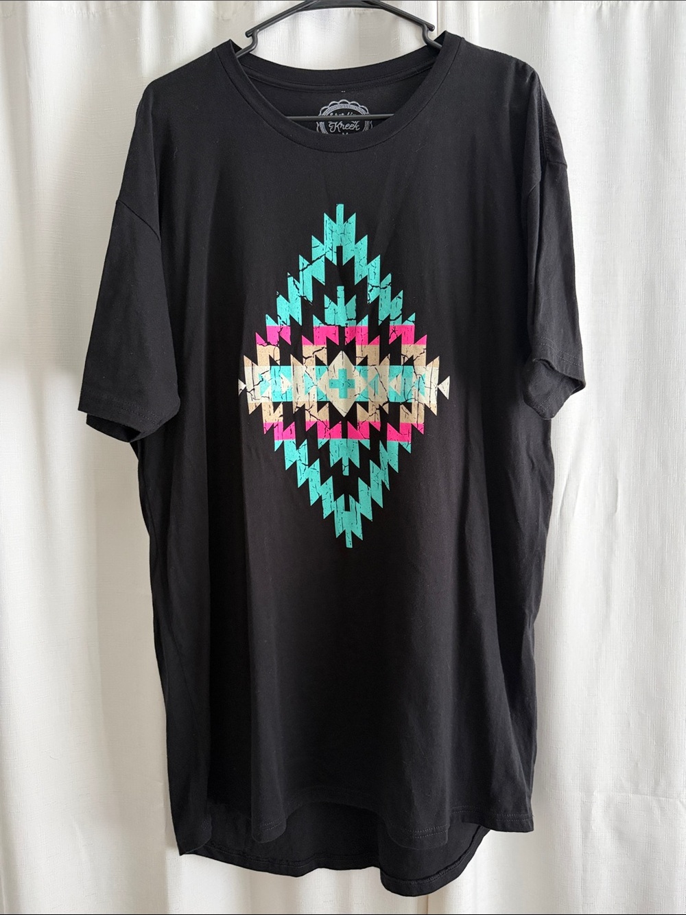 Sterling Kreek Black Short-Sleeve Dress with Southwestern Geometric Print